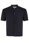 Paolo Pecora Short-sleeved Polo-style Knit Shirt With Textured Pattern In Blu