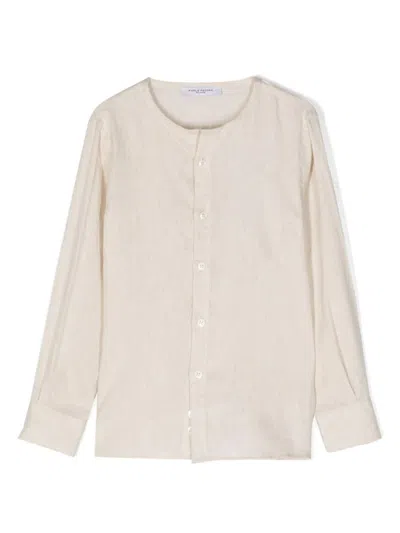 Paolo Pecora Kids' Collarless Long-sleeve Shirt In Beige