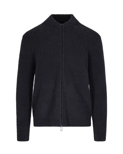 Paolo Pecora Zip-front Ribbed Cardigan In Blue