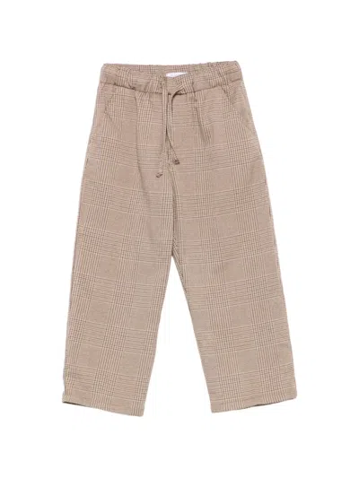 Paolo Pecora Kids' Check Drawstring Trousers In Brown