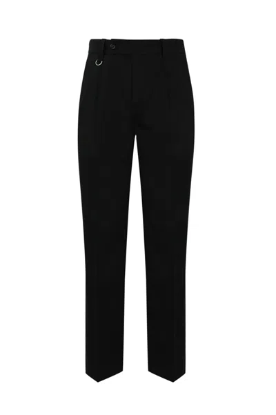 Paolo Pecora Chino Trousers With Pleats In Cotton Blend In Nero