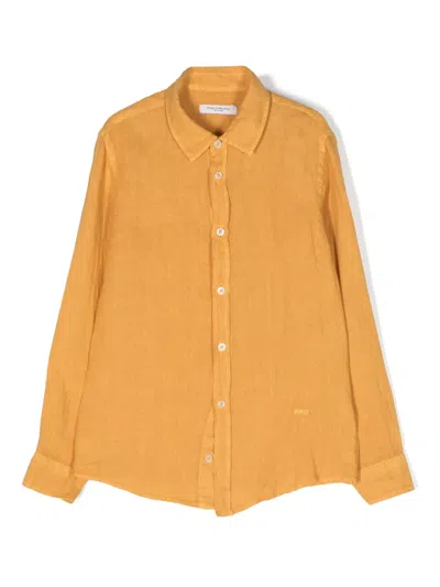 Paolo Pecora Kids' Classic-collar Linen Shirt In Yellow
