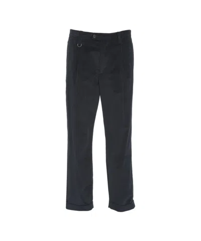 Paolo Pecora Classic Fit Black Corduroy Trousers With Stylish Pleats In Blue