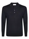 Paolo Pecora Classic Long-sleeved Polo With Four-button Placket In Blue