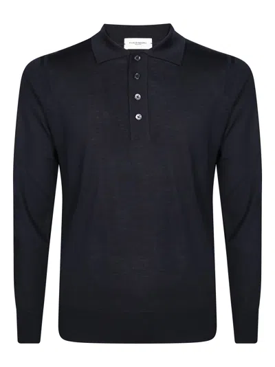 Paolo Pecora Classic Long-sleeved Polo With Four-button Placket In Blue