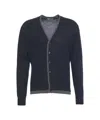 Paolo Pecora Classic V-neck Fine-knit Cardigan With Contrasting Trim In Blue