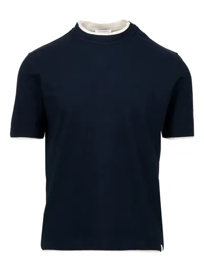 Paolo Pecora Contrast-trim Cotton T-shirt In Blue
