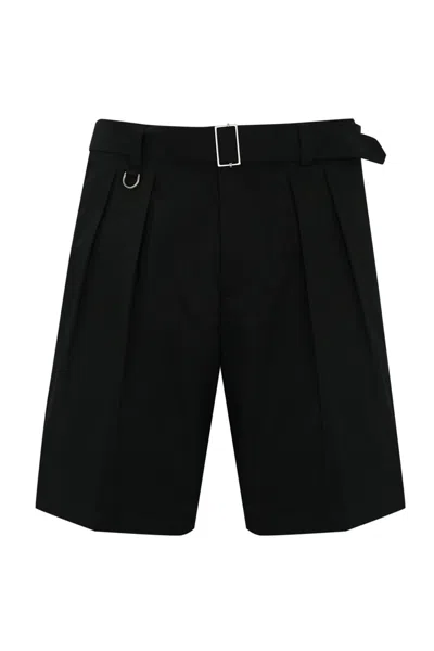 Paolo Pecora Cotton Bermuda Shorts With Pleats And Belt In Nero