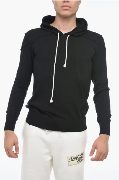 Paolo Pecora Cotton Hoodie With Visible Seams In Black