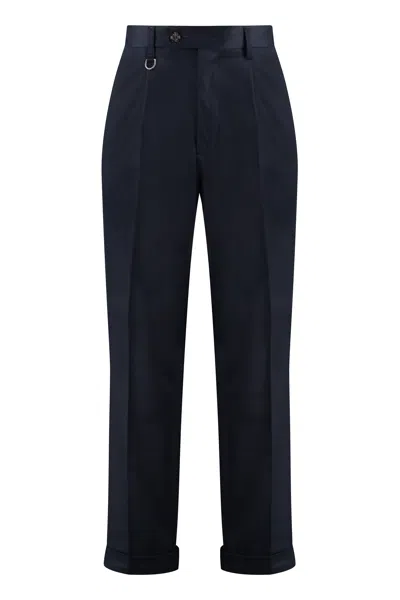 Paolo Pecora Cotton-blend Roll-up Trousers In Blue