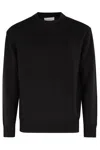 Paolo Pecora Classic Crew Neck Sweater In Soft Blue Wool In Black
