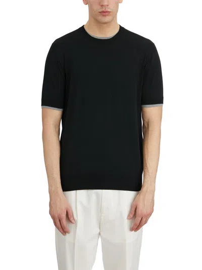 Paolo Pecora Crew Neck Cotton Sweater In Black