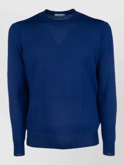 Paolo Pecora Crew Neck Knitwear Long Sleeves Ribbed Trims In Blue