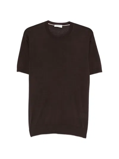Paolo Pecora Short Sleeve Cotton Crew Neck Sweater In Brown