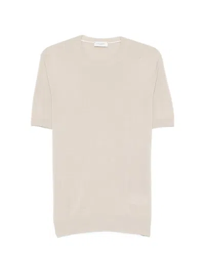 Paolo Pecora Short Sleeve Cotton Crew Neck Sweater In Neutral