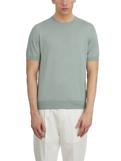 Paolo Pecora Crew Neck Jumper In Silk And Cotton In Green
