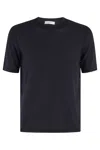 Paolo Pecora Crew Neck Sweater In Soft Cotton In Blue