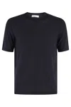 Paolo Pecora Crew Neck Sweater In Soft Cotton In Blue