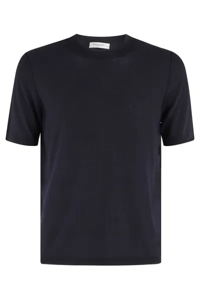Paolo Pecora Crew Neck Sweater In Soft Cotton In Blue