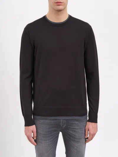 Paolo Pecora Crew Neck Wool Sweater In Black