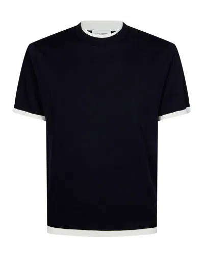 Paolo Pecora Crew-neck Cotton With Contrasting Trims T-shirt In Blue