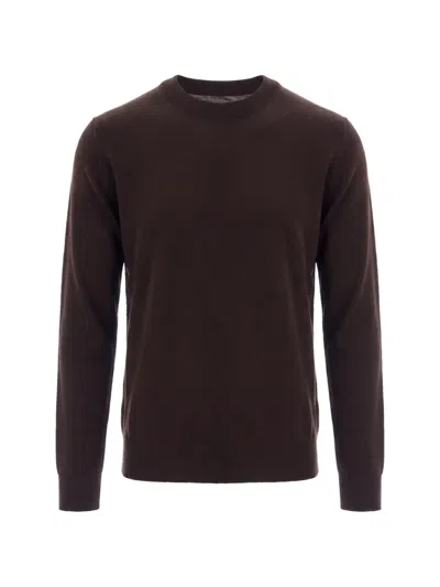 Paolo Pecora Crew-neck Knitted Sweater In Brown