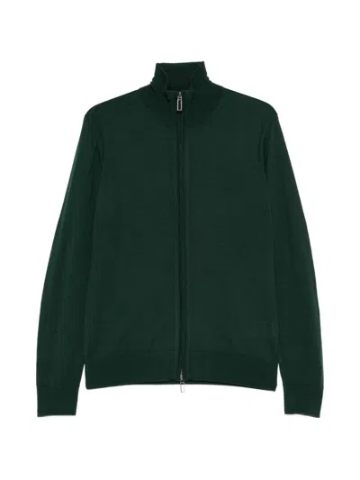 Paolo Pecora Dark Green Zip Cardigan In Virgin Wool In Burgundy