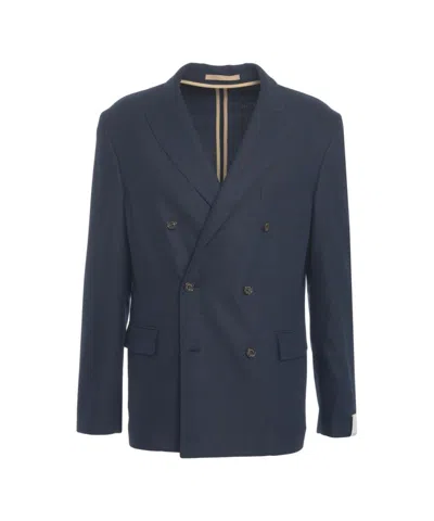 Paolo Pecora Double-breasted Blazer With Tailored Fit And Flap Pockets In Blue