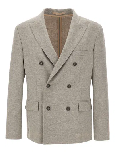 Paolo Pecora Double-breasted Peak-lapel Blazer In Gray