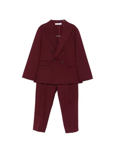 Paolo Pecora Kids' Double-breasted Suit In Burgundy