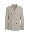 Paolo Pecora Double-breasted Tailored Blazer With Flap Pockets In Neutral
