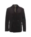 Paolo Pecora Double-breasted Velvet Blazer With Wide Lapels And Classic Silhouette In Brown