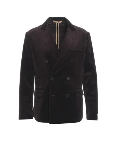 Paolo Pecora Double-breasted Velvet Blazer With Wide Lapels And Classic Silhouette In Brown
