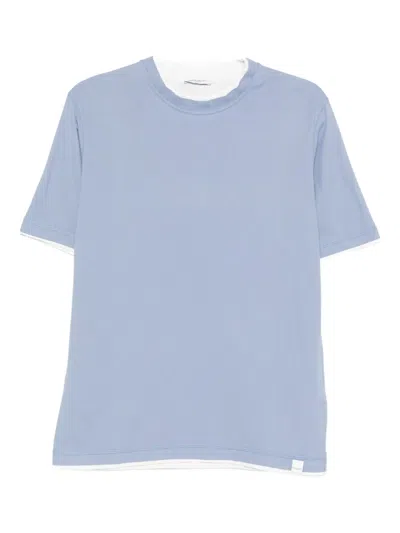 Paolo Pecora Double-layered Cotton T-shirt In Blue