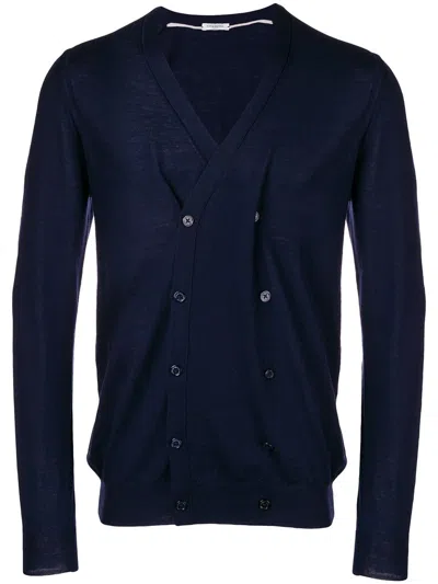 Paolo Pecora Double-breasted V-neck Wool Cardigan In Blue In Yellow