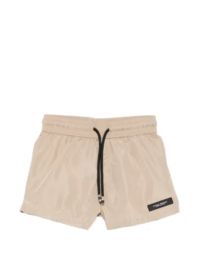 Paolo Pecora Kids' Drawstring Logo-patch Swim Shorts In Neutral
