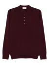 Paolo Pecora Polo Collar Knit Pullover With Button Closure In Brown