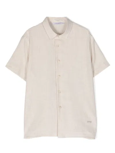 Paolo Pecora Kids' Embroidered-logo Classic-collar Shirt In Neutrals