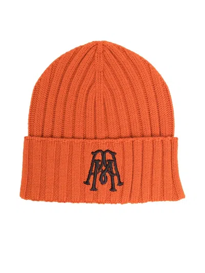 Paolo Pecora Kids' Embroidered-logo Ribbed Beanie In 橘色