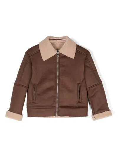 Paolo Pecora Kids' Faux Shearling-trim Jacket In Brown