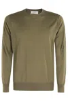 Paolo Pecora Fine Knit Olive Green Crew Neck Sweater In Green