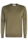 Paolo Pecora Fine Knit Olive Green Crew Neck Sweater In Green
