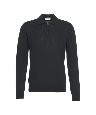 Paolo Pecora Fine Knit Pullover With Classic Polo Collar In Black