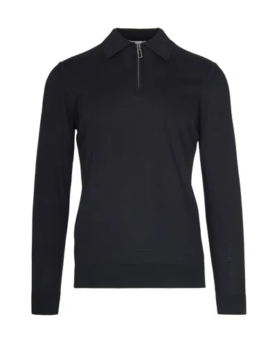 Paolo Pecora Fine Virgin Wool Polo Sweater With Half-zip Closure In Blue