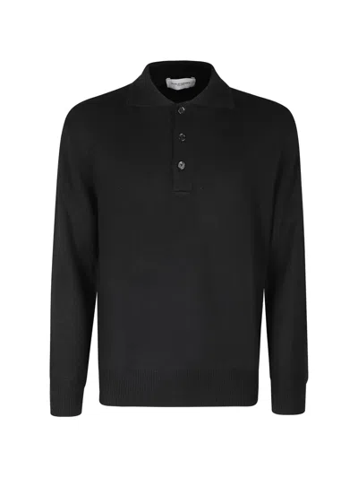 Paolo Pecora Fine-knit Long-sleeved Polo Shirt In Black
