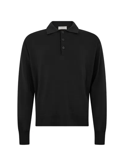 Paolo Pecora Fine-knit Oversized Polo Sweater In Black