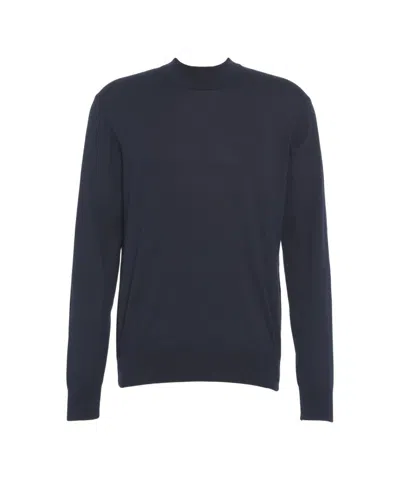 Paolo Pecora Finely Knit Blue Wool Sweater In Black