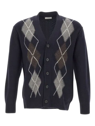 Paolo Pecora Geometric-pattern Wool Cardigan In Blue