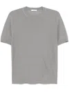 Paolo Pecora Grey Slub Knit T-shirt With Decorative Stitching In Animal Print