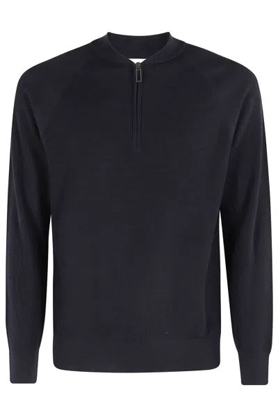 Paolo Pecora Half-zip Circle Neckline Wool Sweater In Black